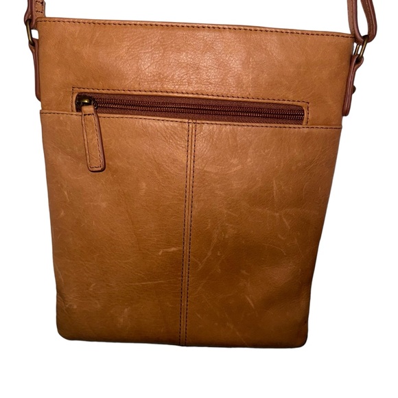 Margot New York tan brown Leather Heritage Front Pocket Crossbody, Zip Close - Picture 5 of 7